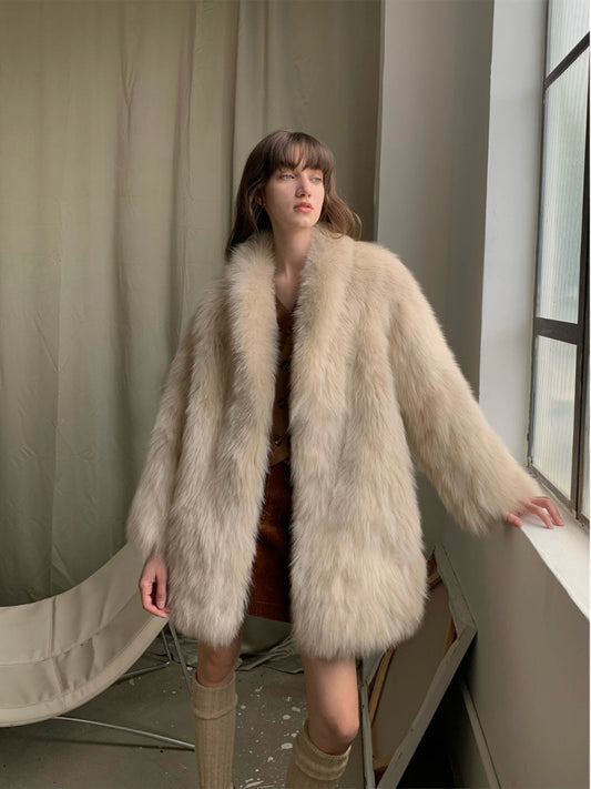 Light Years Away Imported Crown Grade Fox Fur Fashion Light Luxury Style Suit Collar Mid-Length Fur-0