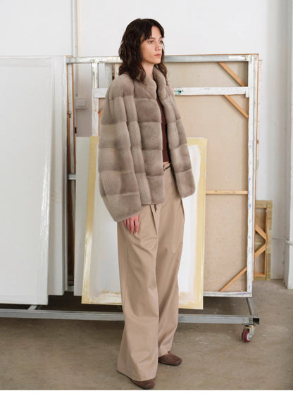 Imported purple label mink coat horizontal ridge leaning against the ridge craft mink fur coat-1
