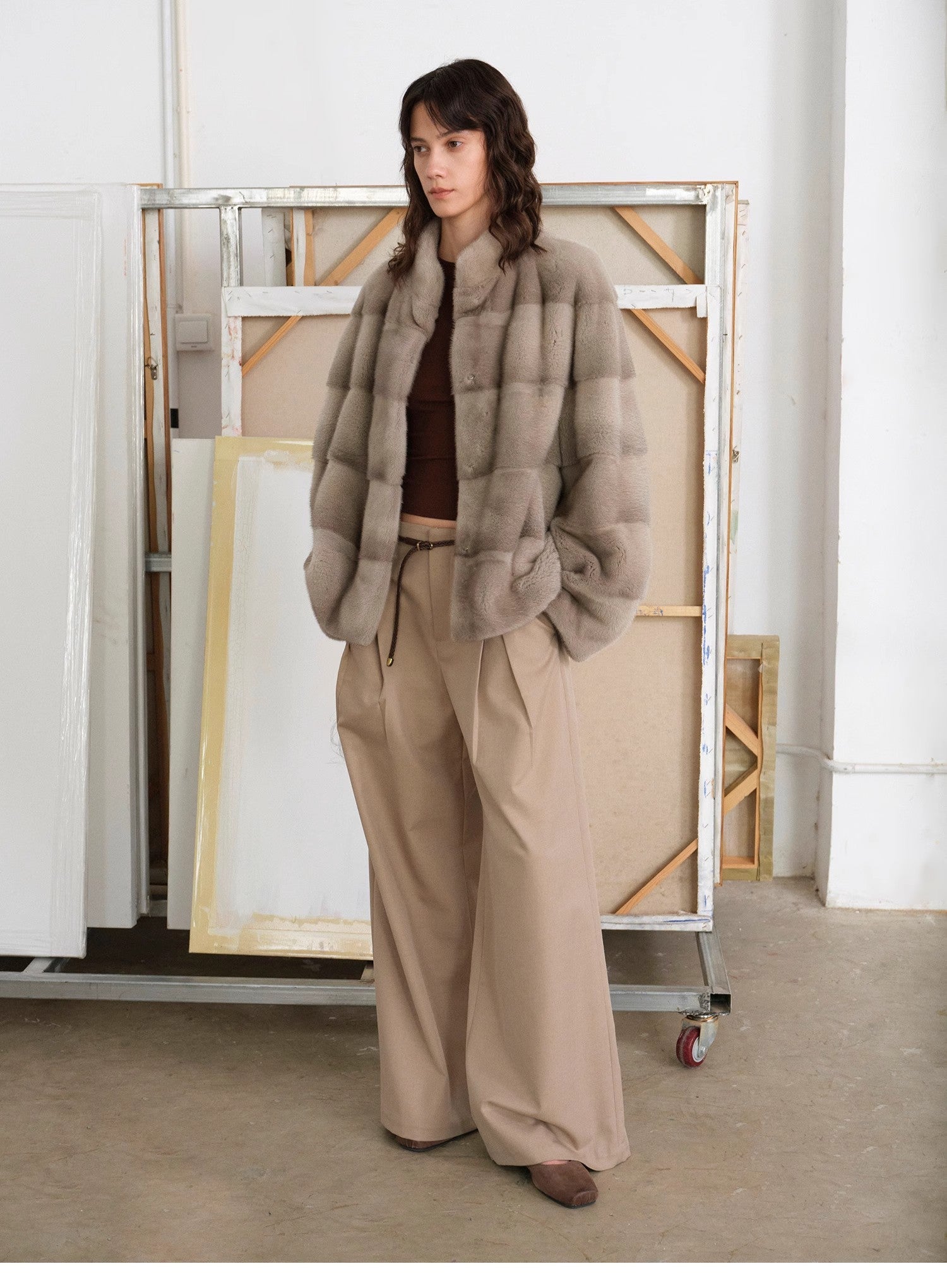 Imported purple label mink coat horizontal ridge leaning against the ridge craft mink fur coat-4