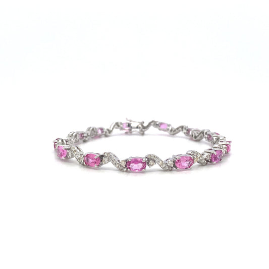 Pink Sapphire and Diamond Bracelet in 18K White Gold - KGD 40980-0