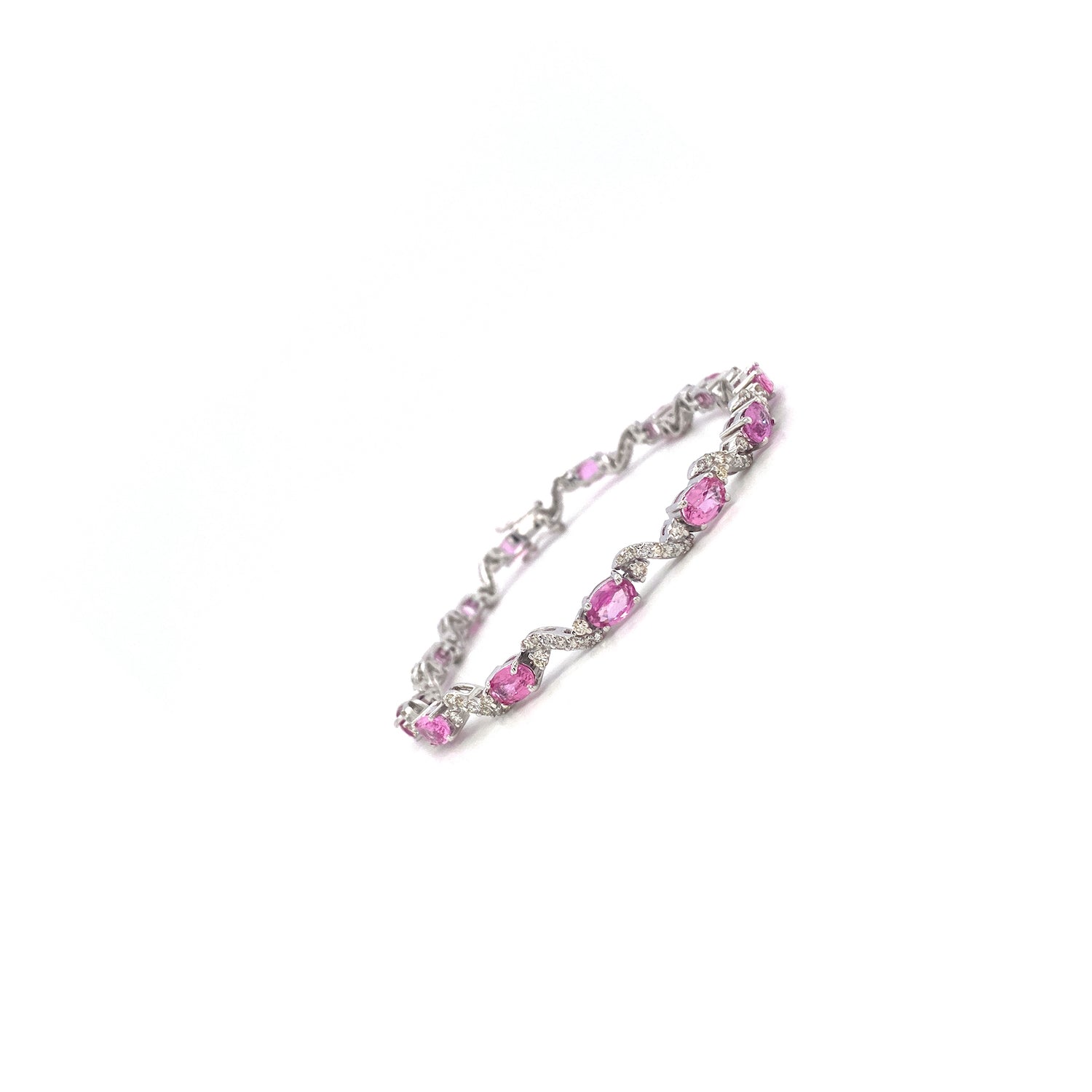 Pink Sapphire and Diamond Bracelet in 18K White Gold - KGD 40980-1