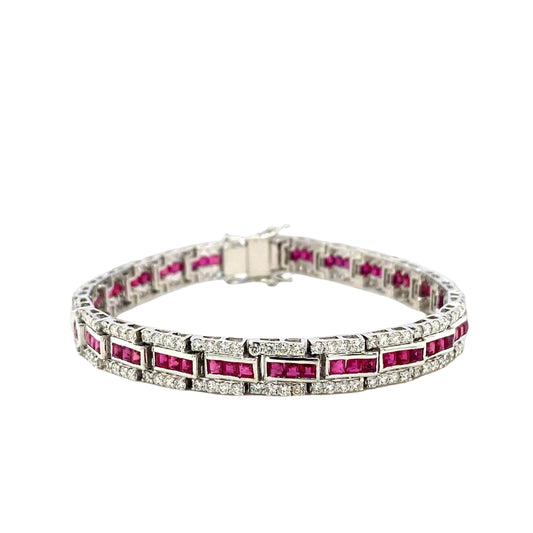 Ruby and Diamond Bracelet in 14K White Gold - KGD 41409-0
