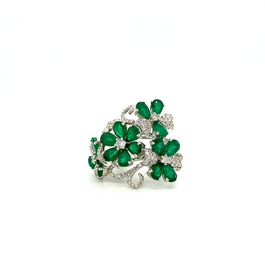 Emerald and Diamond Ring in 18K White Gold - KGR 14861-0
