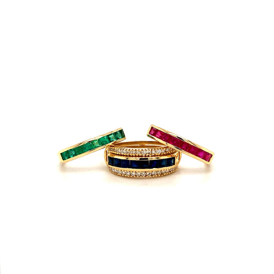 Multi Colour Stones and Diamond Changeable Ring in 14K Yellow Gold - KGR 16400-0
