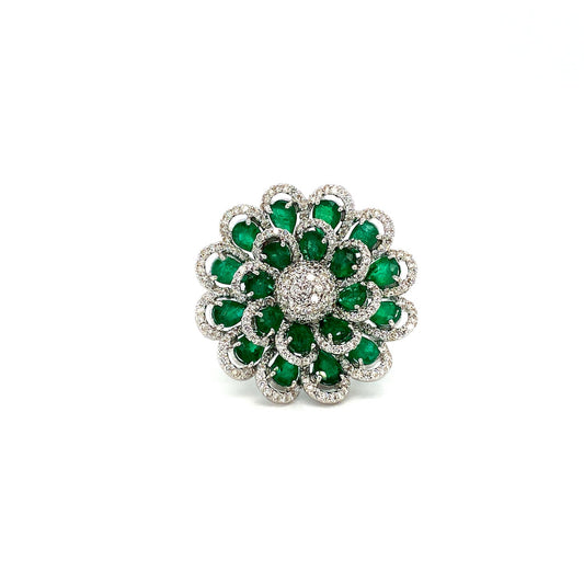 Emerald and Diamond Ring in 18K White Gold - KGR 16481-0
