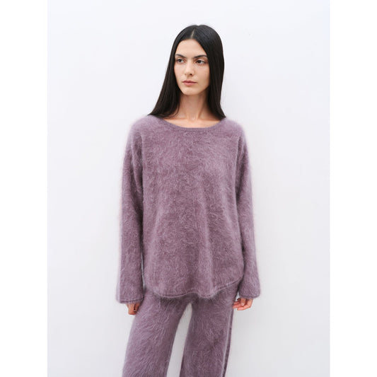 "Half-Ripe Winter" Cashmere Comfortable Loose-Fit Crewneck Sweater and Straight-Leg Knit Pants Set-2