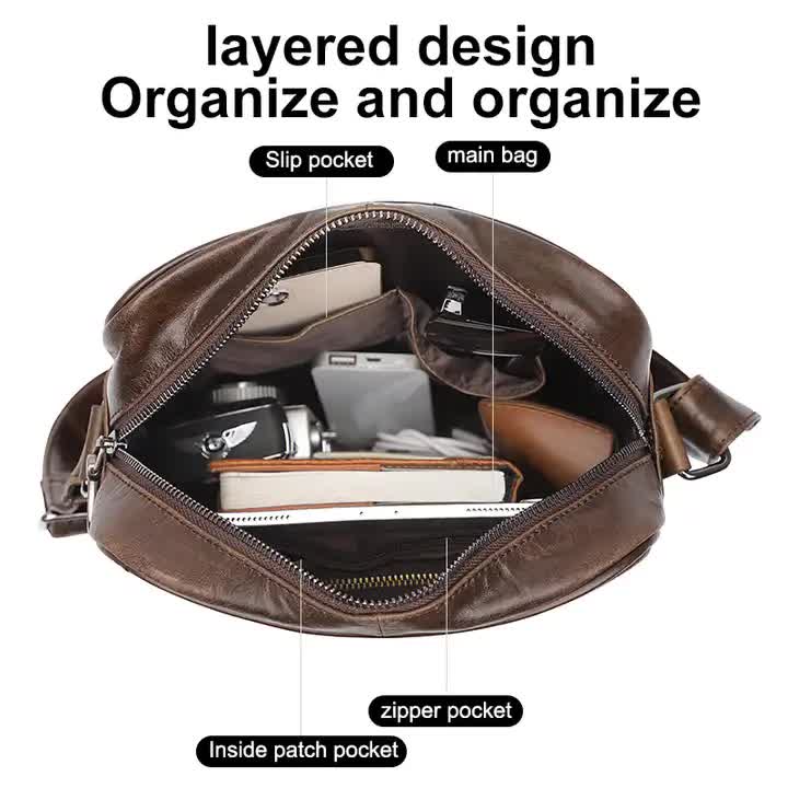 Dark Brown Men’s Genuine Leather Casual Shoulder Bag – Timeless Style Meets Everyday Function