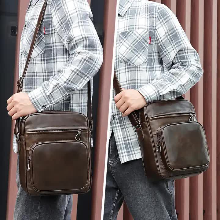 Dark Brown Men’s Genuine Leather Casual Shoulder Bag – Timeless Style Meets Everyday Function