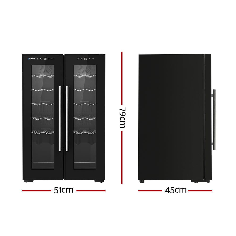 Devanti Dual Zone Wine Fridge Cooler | 24 Bottle Capacity