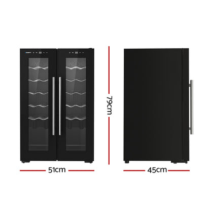 Devanti Dual Zone Wine Fridge Cooler | 24 Bottle Capacity
