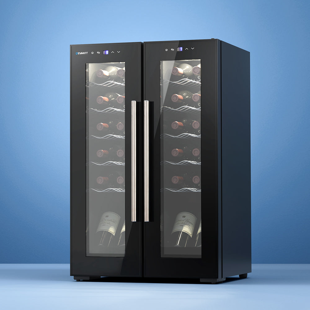 Devanti Dual Zone Wine Fridge Cooler | 24 Bottle Capacity