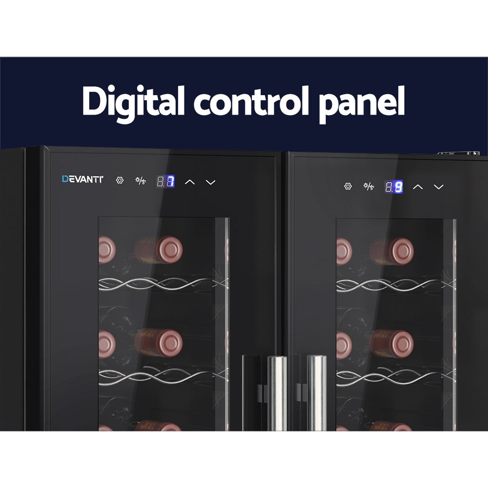 Devanti Dual Zone Wine Fridge Cooler | 24 Bottle Capacity