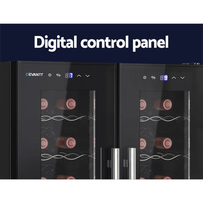 Devanti Dual Zone Wine Fridge Cooler | 24 Bottle Capacity